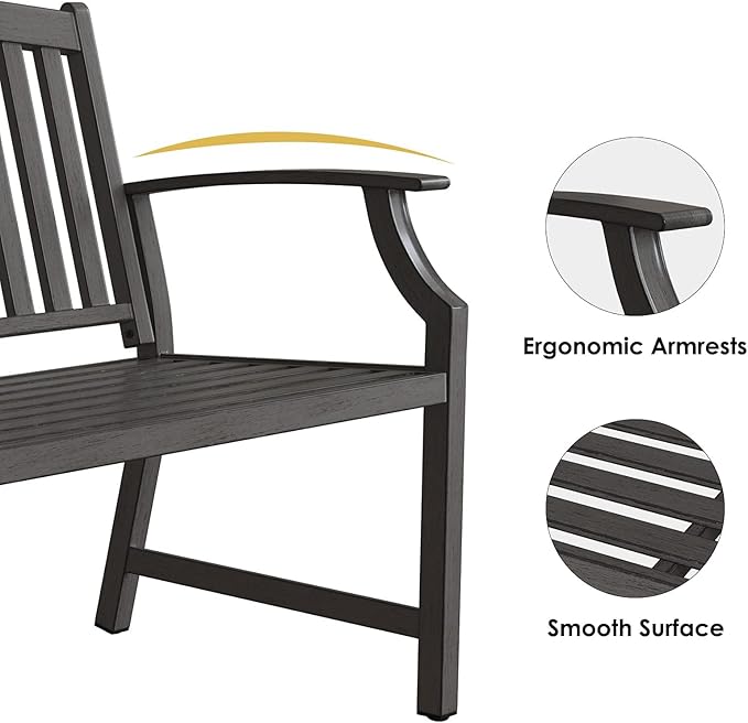 Grand patio 52" Farmhouse Outdoor Bench, Garden Benches with Rust Free Metal Powder Coated Frame and Aluminum Backrest - Photo 7