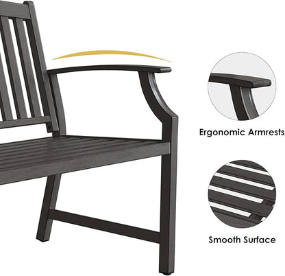 Grand patio 52" Farmhouse Outdoor Bench, Garden Benches with Rust Free Metal Powder Coated Frame and Aluminum Backrest, Faux Wood Grain Finish Frame Patio Bench for Front Porch, Weathered Grey