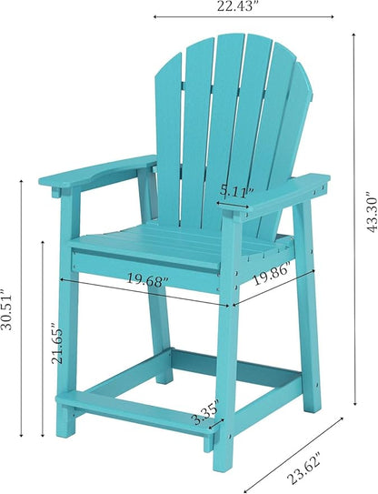 Tall Adirondack Chairs, Outdoor Bar Height Chair for Patio, Heavy-Duty Tall Adirondack Chair, Weatherproof HDPE Chairs for Deck, Poolside, Lake Blue