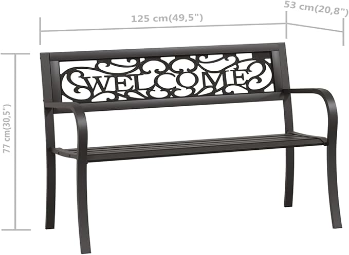 Garden Bench, Outdoor Rectangular Steel Bench with Plastic Seat 49.2 Inch Long Powder-Coated Black Metal for Garden Patio Balcony