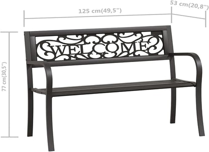 Garden Bench, Outdoor Rectangular Steel Bench with Plastic Seat 49.2 Inch Long Powder-Coated Black Metal for Garden Patio Balcony