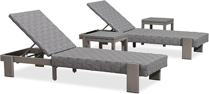 PURPLE LEAF Patio Chaise Lounge Modern Outdoor PU Leather Style Lounge Chair 4 Pieces with Adjustable Backrest Luxury Aluminum Chaise Lounge Chairs for Pool Garden Backyard Beach, Grey