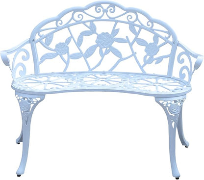 Cast Aluminium Outdoor Bench, Rose Garden Bench for Patio,Park,Lawn,Yard (White)