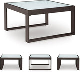 Signature Design by Ashley Beachloft Casual Glass Tabletop Outdoor Coffee Table with Sled Base, Gray & Black - Photo 6