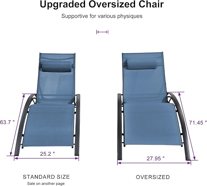 PURPLE LEAF Patio Oversized Chaise Lounge Chair Set with Side Table Pool Adjustable Recliner Chairs for Outside Beach - Photo 2