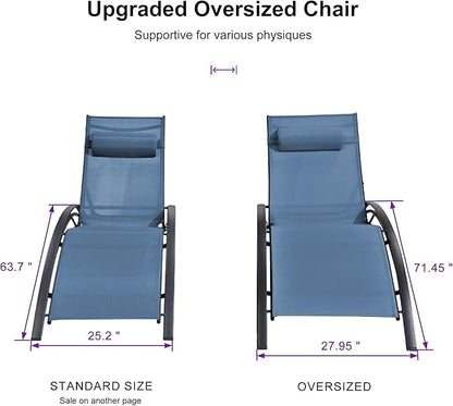 PURPLE LEAF Patio Oversized Chaise Lounge Chair Set with Side Table Pool Adjustable Recliner Chairs for Outside Beach Outdoor Sunbathing Tanning Poolside Lounger Chair, Indigo