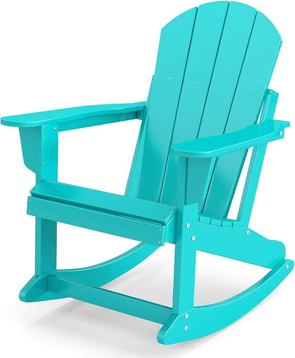 IVY&LANE Adirondack Rocking Chair | Porch-Rocker | HDPE Plastic | Weatherproof | Aqua | for Outdoor Patio Deck Backyard