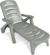 LDAILY Moccha Plastic Folding Lounge Chair, 5-Position Adjustable Chaise Lounge with 2 Rolling Wheels, Armrest - Photo 9