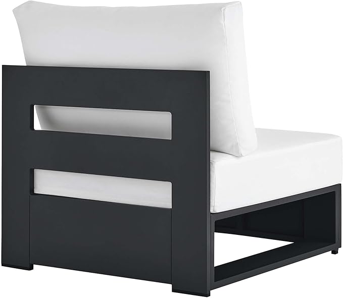 Modway Tahoe Aluminum Armless Patio Gray White Modular Weather-Resistant Cushions-Perfect as Club Outdoor Lounge Chair