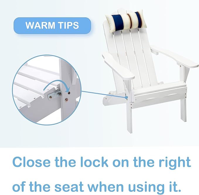DJL White Wood Folding Adirondack Chair Outdoor Wooden Fire Pit Chair with Cushion for Lawn & Lawn, White