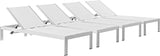 Modway Shore Aluminum Textilene® Mesh Outdoor Patio Four Poolside Chaise Lounge Chairs in Silver White - Photo 3