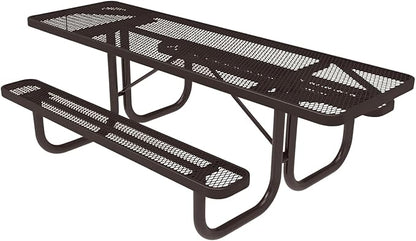 COATEDOUTDOORFURNITURE Heavy-Duty Portable ADA-Compliant Outdoor Picnic Table, Expanded Metal Patio Furniture Made in America (8ft Rectangular, Both-Side Handicap, Brown with Brown Frames)