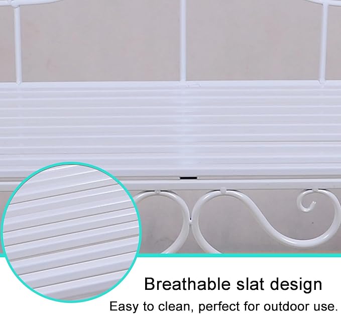 European Style Metal Garden Bench with Exquisite Carvings - Outdoor Patio, Park, Lawn, Yard Furniture (White) - Durable & Elegant Seating Solution for Any Space