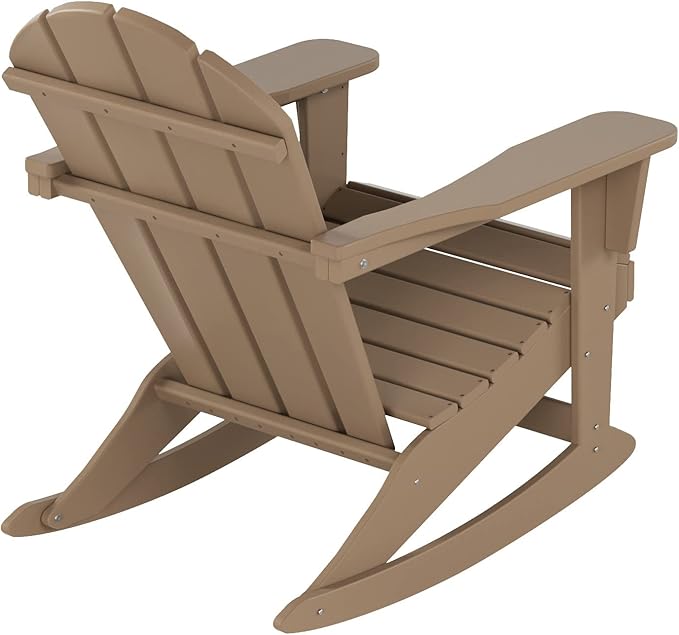 WO WESTIN OUTDOOR HDPE Laguna Outdoor Rocking Poly Adirondack Chair with Side Table 3-Piece Set, Weathered Wood