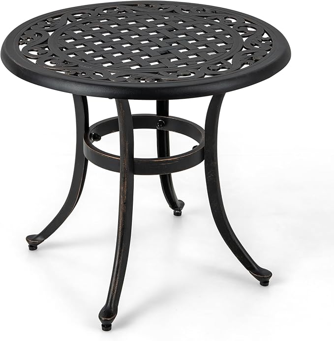 Giantex Patio Bistro Table, 24” Cast Aluminum Round Side Table, Outdoor Coffee Table for Porch, Pool, Backyard, Garden, Balcony