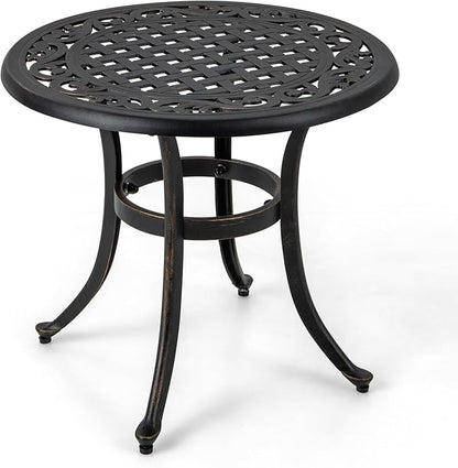 Giantex Patio Bistro Table, 24” Cast Aluminum Round Side Table, Outdoor Coffee Table for Porch, Pool, Backyard, Garden, Balcony