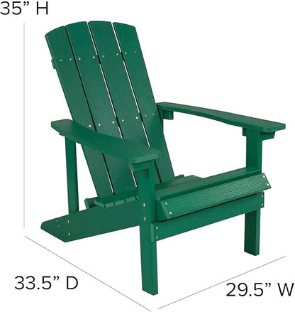 Pemberly Row Contemporary Adirondack Chair, Faux Wood Polystyrene Frame, Green Finish, Weather-Resistant, UV Protected, Extra Wide Arms, Vertical Lattice Back, Outdoor Patio or Backyard Seating