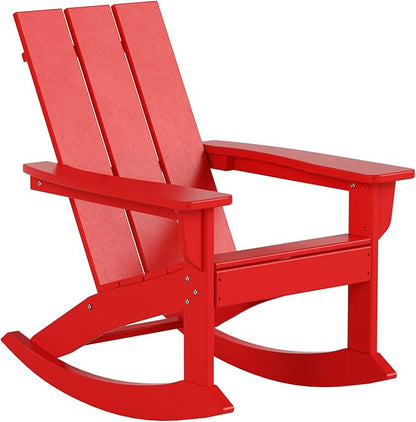 WO WESTIN OUTDOOR HDPE Shoreside Modern Rocking Poly Adirondack Chair (Set of 2),Red