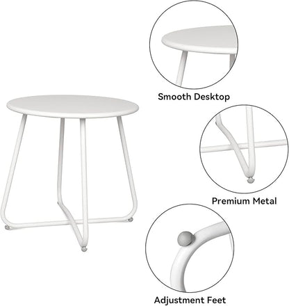 Babion White Round Patio Side Table, Small Accent End Table for Patio Yard Garden, Indoor & Outdoor
