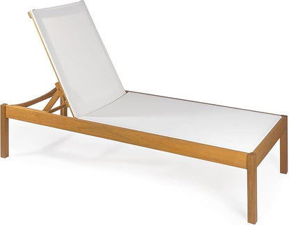 JONATHAN Y LNG1001A Lagunan 77.56"x26.38" Modern Minimalist Adjustable Acacia Wood Chaise Outdoor Lounge Chair Coastal, Transitional, Classic, Mid-Century, Contemporary, White/Natura