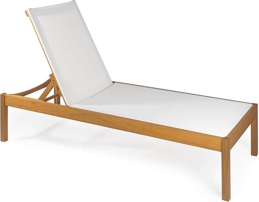 JONATHAN Y LNG1001A Lagunan 77.56"x26.38" Modern Minimalist Adjustable Acacia Wood Chaise Outdoor Lounge Chair Coastal, Transitional, Classic, Mid-Century, Contemporary, White/Natura
