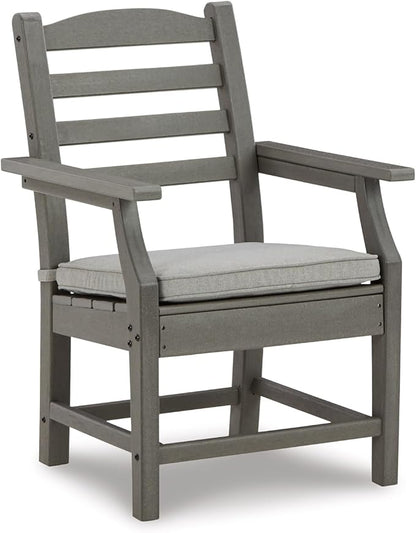 Signature Design by Ashley Visola Outdoor HDPE Dining Chair Set of 2, Durable and Weather Resistant HDPE Material, All-Weather Nuvella Fabric Seat Cushion, Gray