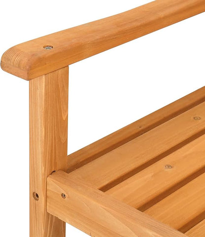 Outdoor Bench with Arms and Back, Fir Wood, Natural Wood Finish, Weather Resistant for Patio, Backyard, Porch, Deck, or Garden