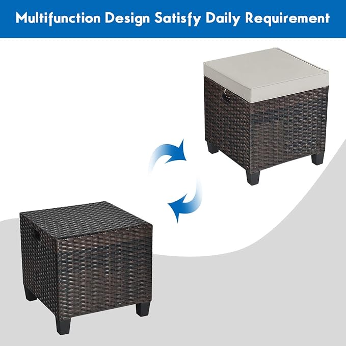 Tangkula 2 Pieces Outdoor Patio Ottoman, All Weather Rattan Wicker Ottoman Seat, Patio Rattan Furniture - Photo 10