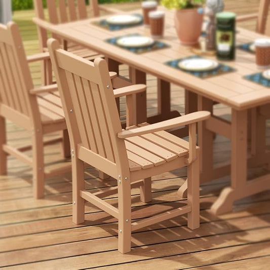 WestinTrends Malibu Classic Outdoor Dining Chairs with Arms, All Weather Poly Lumber Adirondack Patio Chairs Restaurant Bistro Chairs Support 350 LBS, Arched Backrest and Curved Seat, Teak