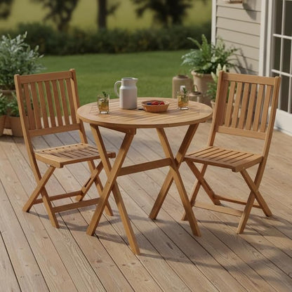 Tangkula 26-Inch Acacia Wood Outdoor Dining Table, Folding Round Patio Bistro Table with Slatted Tabletop & X-Shaped Frame, Outside Dining Table for Porch, Garden, Backyard, Poolside