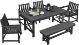 HDPE Outdoor Dining Set of 6, Patio Dining Table Set with 4 Chairs and 1 Bench - Photo 1