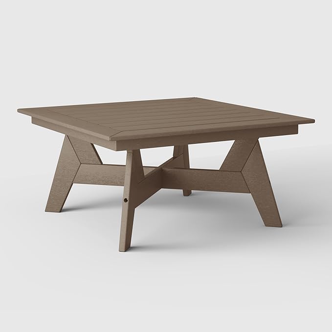 WestinTrends Avalon Modern Low Outdoor Patio Square HDPE Coffee Table, Weathered Wood