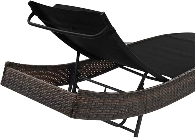 Poly Rattan Outdoor Chaise Lounge Set with Adjustable Backrest 83.9"x27.6" Brown PE Wicker Reclining Patio Sun Lounger for Poolside Garden Balcony Deck