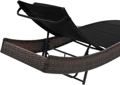 Poly Rattan Outdoor Chaise Lounge Set with Adjustable Backrest 83.9"x27.6" Brown PE Wicker Reclining Patio Sun Lounger for Poolside Garden Balcony Deck