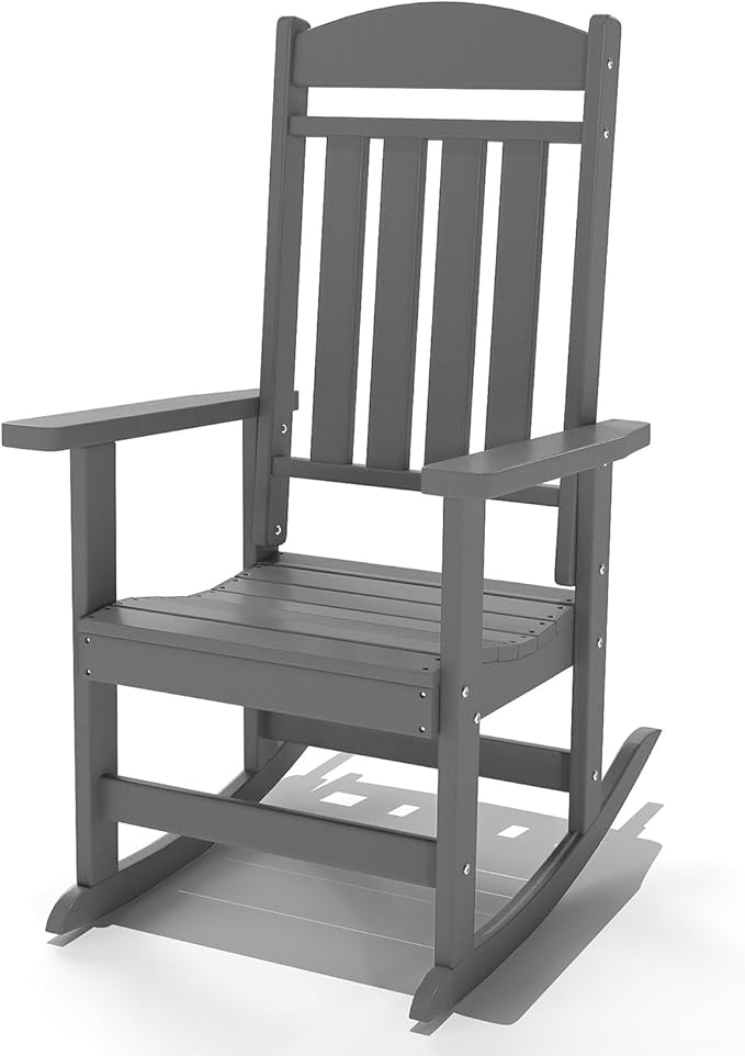 Outdoor Rocking Chairs, Oversized High Back Patio Rocking Chairs, All Weather Porch Rocking Chairs for Outside. Dark Grey