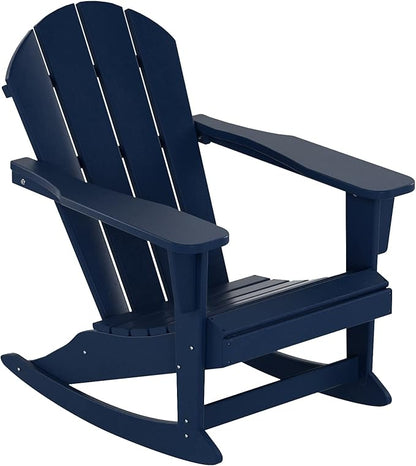 WO WESTIN OUTDOOR HDPE Laguna Outdoor Rocking Poly Adirondack Chair with Side Table 3-Piece Set, Navy Blue