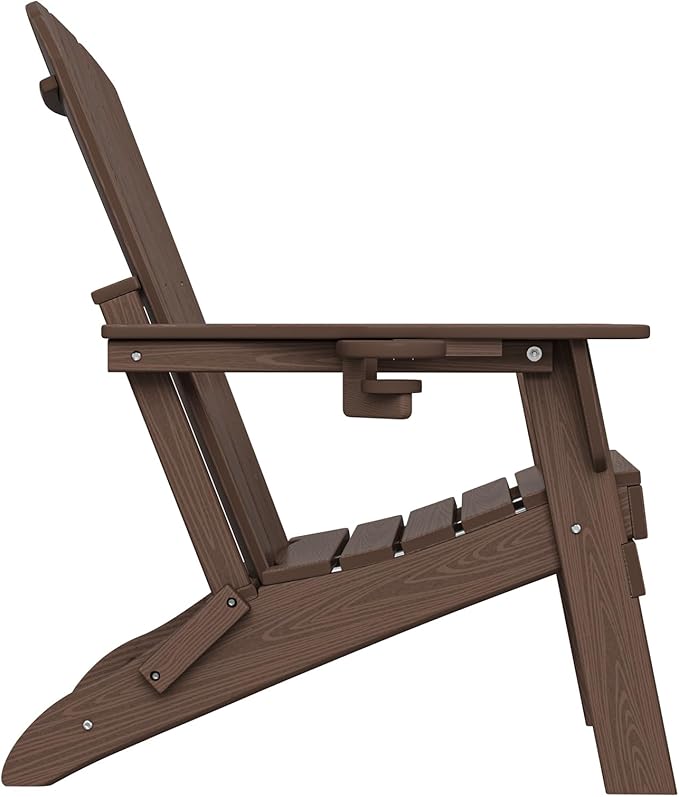 Plawdlik Folding Adirondack Chair, SGS Tested, Wooden Textured with Cup Holder - Photo 8