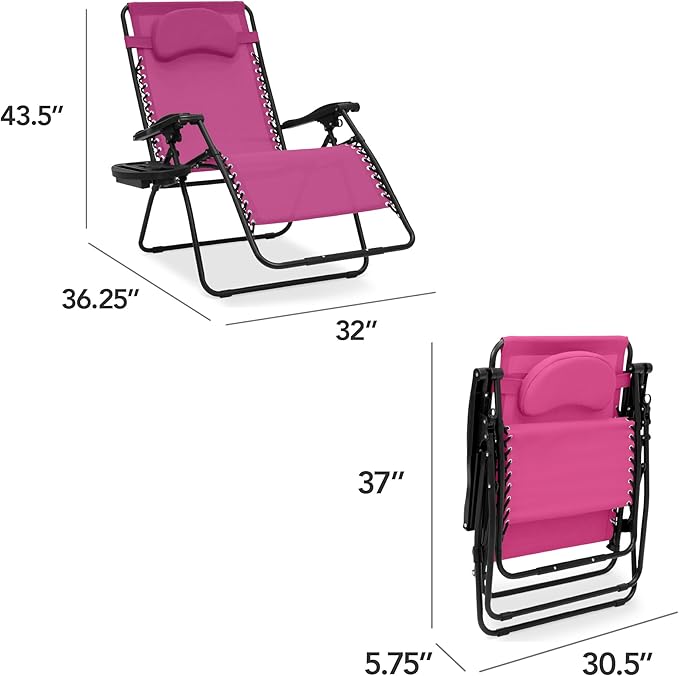 Best Choice Products Oversized Zero Gravity Chair, Folding Outdoor Patio Lounge Recliner w/Cup Holder Accessory Tray - Photo 2