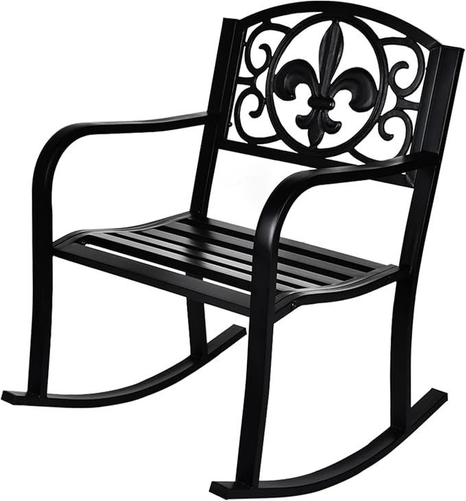 Outdoor Patio Rocking Chair, Metal Rocking seat for for Deck, Backyard or Garden (Black)