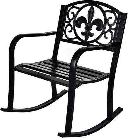 Outdoor Patio Rocking Chair, Metal Rocking seat for for Deck, Backyard or Garden (Black)