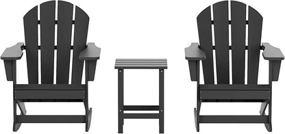 WO WESTIN OUTDOOR HDPE Laguna Outdoor Rocking Poly Adirondack Chair with Side Table 3-Piece Set, Gray