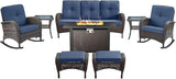 Belord Patio Furniture Set with Fire Pit Table - 8 Piece Outdoor Wicker Furniture Set with 43" 50000 BTU Propane Fire - Photo 1