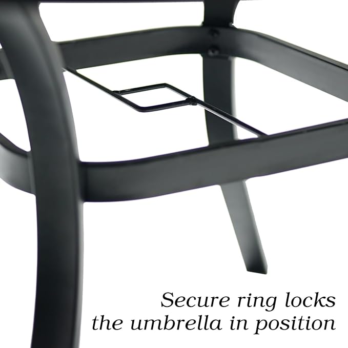 Patio Dining Square Table Outdoor Steel Table with Umbrella Hole 35" x 35" x 28" - Black - Photo 7