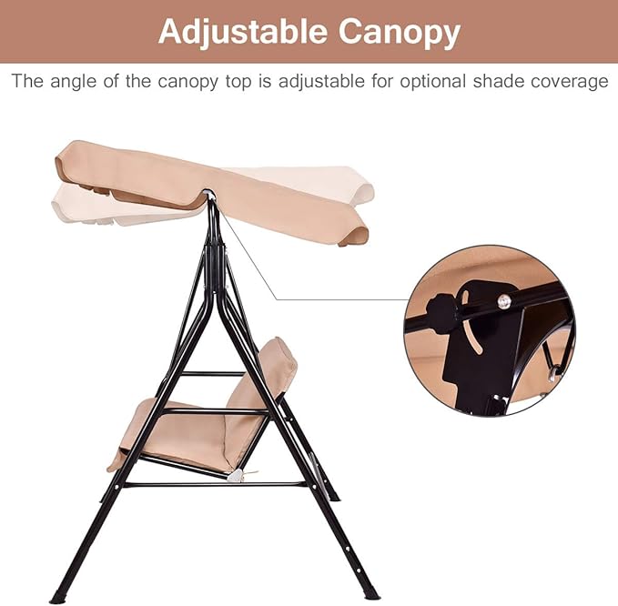 Tangkula 2 Person Porch Swing, Outdoor Swing with Removable Cushions, Solid Steel Structure - Photo 8