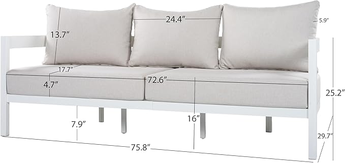 Merax 5 Piece Patio Outdoor Furniture Set, All-Weather Curved Aluminum 3-Seater Sofa Bed, Loveseat Sofa - Photo 7