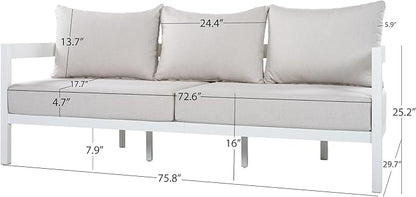 Merax 5 Piece Patio Outdoor Furniture Set, All-Weather Curved Aluminum 3-Seater Sofa Bed, Loveseat Sofa, 2 Armchairs w/Coushions, 1 Oval Coffee Table for Porch, Lawn, Backyard, Balcony, White