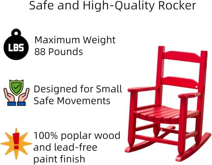 Toddler Rocking Chair Kids Child Wooden Small Baby Comfy Rocker Chairs Furniture for Nursery Bedroom Livingroom Outdoor Reading Room, Ages 3-6, Red