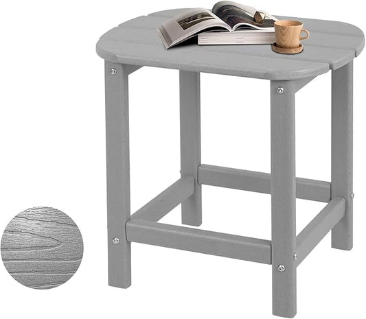 Plawdlik Hdpe Outdoor Adirondack Side Table, Wooden Textured, Set for Patio, Garden, Porch, Pool Composite Patio, Backyard, Bathroom and Indoor, Maintenance & Weather Resistant (Grey)