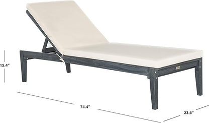 SAFAVIEH Outdoor Collection Arcata Ash Grey Solid Wood/Beige Cushion Adjustable Chaise Lounge Chair (PAT6730B)