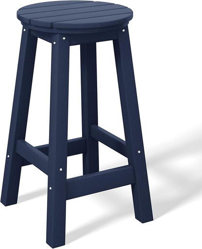 Costaelm 24" Height Outdoor Bar Stools, All-Weather Bar Stools, Adirondack Poly Patio Round Bar Stool for Patio, Deck, Kitchen Counter and Garden, Navy Blue
